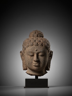 Lot 263 - A LARGE ANDESITE HEAD OF BUDDHA, INDONESIA, CENTRAL JAVA, 9TH CENTURY