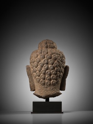 Lot 263 - A LARGE ANDESITE HEAD OF BUDDHA, INDONESIA, CENTRAL JAVA, 9TH CENTURY
