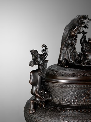 Lot 81 - SHOKAKEN: A LARGE AND EXCEPTIONAL BRONZE KORO (INCENSE BURNER) AND COVER WITH THE TWELVE ANIMALS OF THE ZODIAC (JUNISHI)