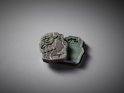 Lot 26 - A SONGHUA INK STONE, BOX AND COVER, QIANLONG MARK AND PERIOD