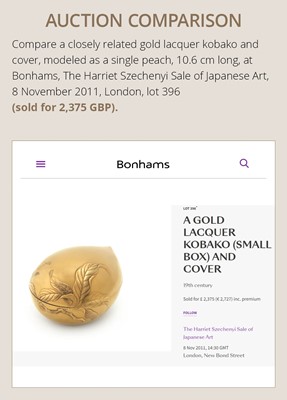 Lot 14 - A GOLD LACQUER ‘DOUBLE PEACH’ KOBAKO (SMALL BOX) AND COVER
