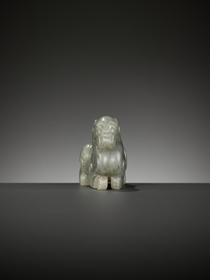 Lot 88 - A GRAY JADE FIGURE OF A MYTHICAL BEAST, 17TH CENTURY