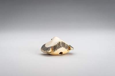 Lot 1382 - OKATOMO: AN IVORY NETSUKE OF THE FUKURA SUZUME