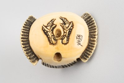 Lot 1382 - OKATOMO: AN IVORY NETSUKE OF THE FUKURA SUZUME