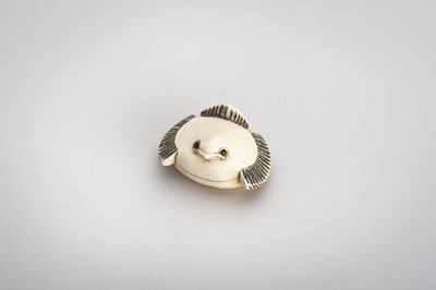 Lot 1382 - OKATOMO: AN IVORY NETSUKE OF THE FUKURA SUZUME