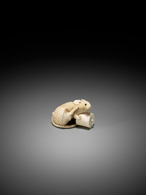 Lot 138 - MASATAMI: A FINE IVORY NETSUKE OF A RAT WITH CANDLE