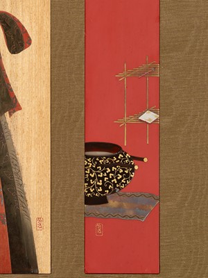 Lot 208 - SADAATSU: A FINE ZESHIN-SCHOOL SET OF FIVE LACQUER TANZAKU (POEM CARDS) WITH FIVE FESTIVALS OF JAPAN