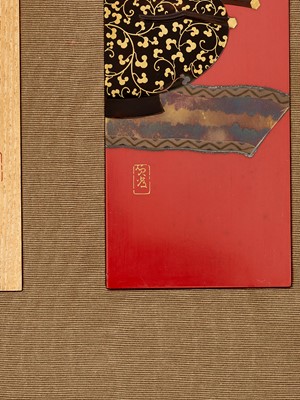 Lot 208 - SADAATSU: A FINE ZESHIN-SCHOOL SET OF FIVE LACQUER TANZAKU (POEM CARDS) WITH FIVE FESTIVALS OF JAPAN