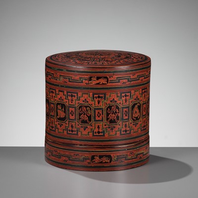 Lot 648 - A FOUR-TIERED LACQUERED BAMBOO BETEL BOX, KUN-IT, 1900-1960