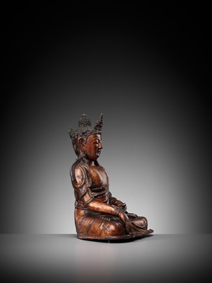 Lot 510 - A LARGE GILT-LACQUERED BRONZE FIGURE OF AMITAYUS, MING DYNASTY
