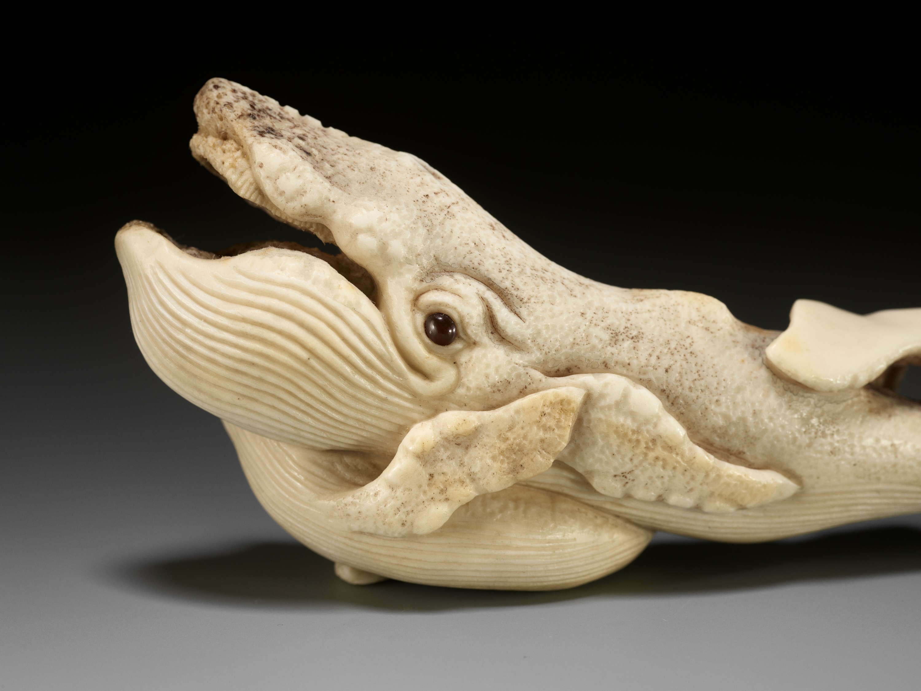 Lot 161 - BISHU: A LARGE BONE NETSUKE OF A WHALE WITH