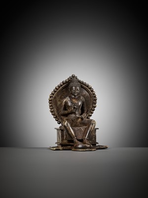 Lot 687 - A BRONZE FIGURE OF BUDDHA ON A THRONE