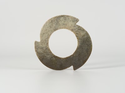 Lot 800 - A JADE NOTCHED DISC, LATE NEOLITHIC PERIOD TO SHANG DYNASTY