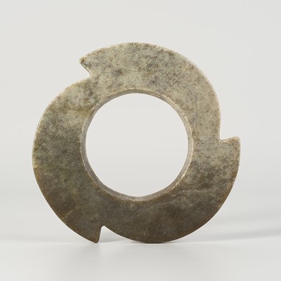 Lot 800 - A JADE NOTCHED DISC, LATE NEOLITHIC PERIOD TO SHANG DYNASTY