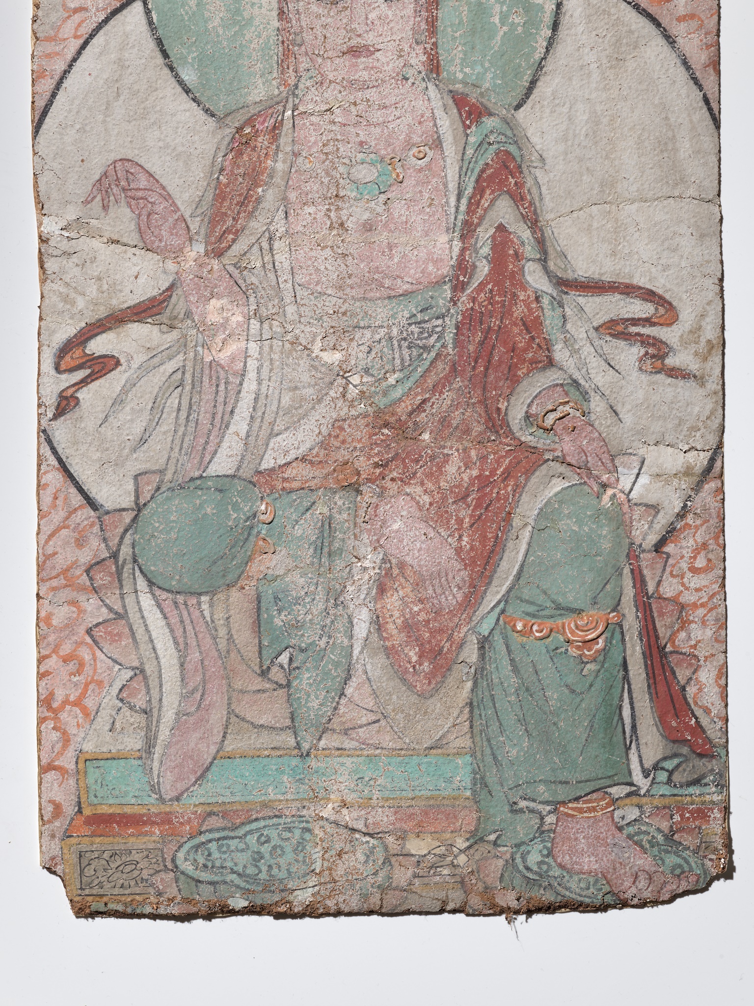 Lot 539 - A POLYCHROME STUCCO FRESCO OF GUANYIN, YUAN
