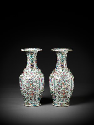 Lot 130 - AN EXCEPTIONALLY LARGE PAIR OF FAMILLE ROSE PALACE VASES, 19TH CENTURY