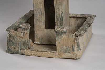Lot 517 - A GREEN GLAZED CERAMIC MODEL OF A WATCHTOWER, HAN