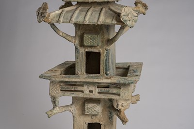 Lot 517 - A GREEN GLAZED CERAMIC MODEL OF A WATCHTOWER, HAN