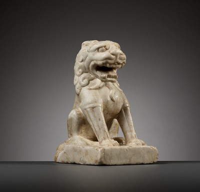 Lot 154 - A SMALL WHITE MARBLE FIGURE OF A LION, TANG DYNASTY
