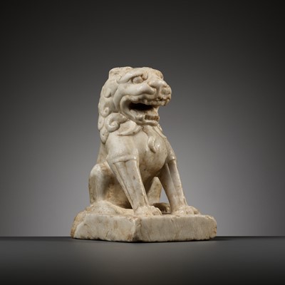 Lot 9 - A SMALL WHITE MARBLE FIGURE OF A LION, TANG DYNASTY