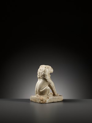 Lot 9 - A SMALL WHITE MARBLE FIGURE OF A LION, TANG DYNASTY