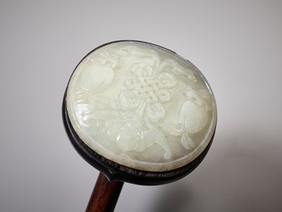 A PALE CELADON JADE-MOUNTED WOOD RUYI SCEPTER, QING DYNASTY