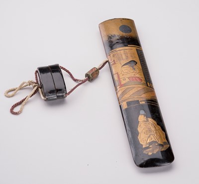 Lot 1619 - A LARGE LACQUERED WOOD YATATE WITH INRO, EDO