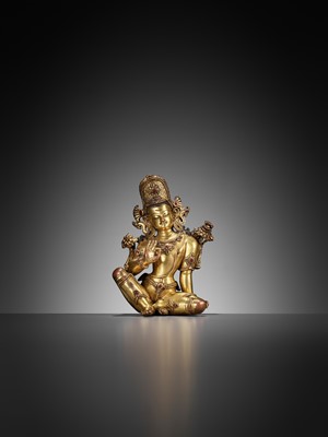 Lot 17 - A GILT COPPER ALLOY FIGURE OF INDRA, NEPAL, 15TH-17TH CENTURY