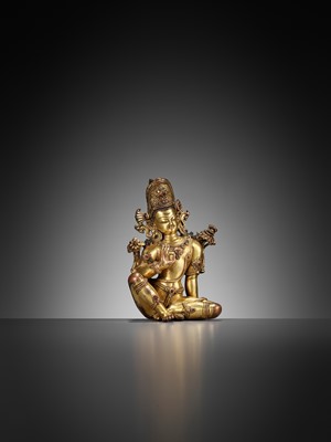 Lot 17 - A GILT COPPER ALLOY FIGURE OF INDRA, NEPAL, 15TH-17TH CENTURY