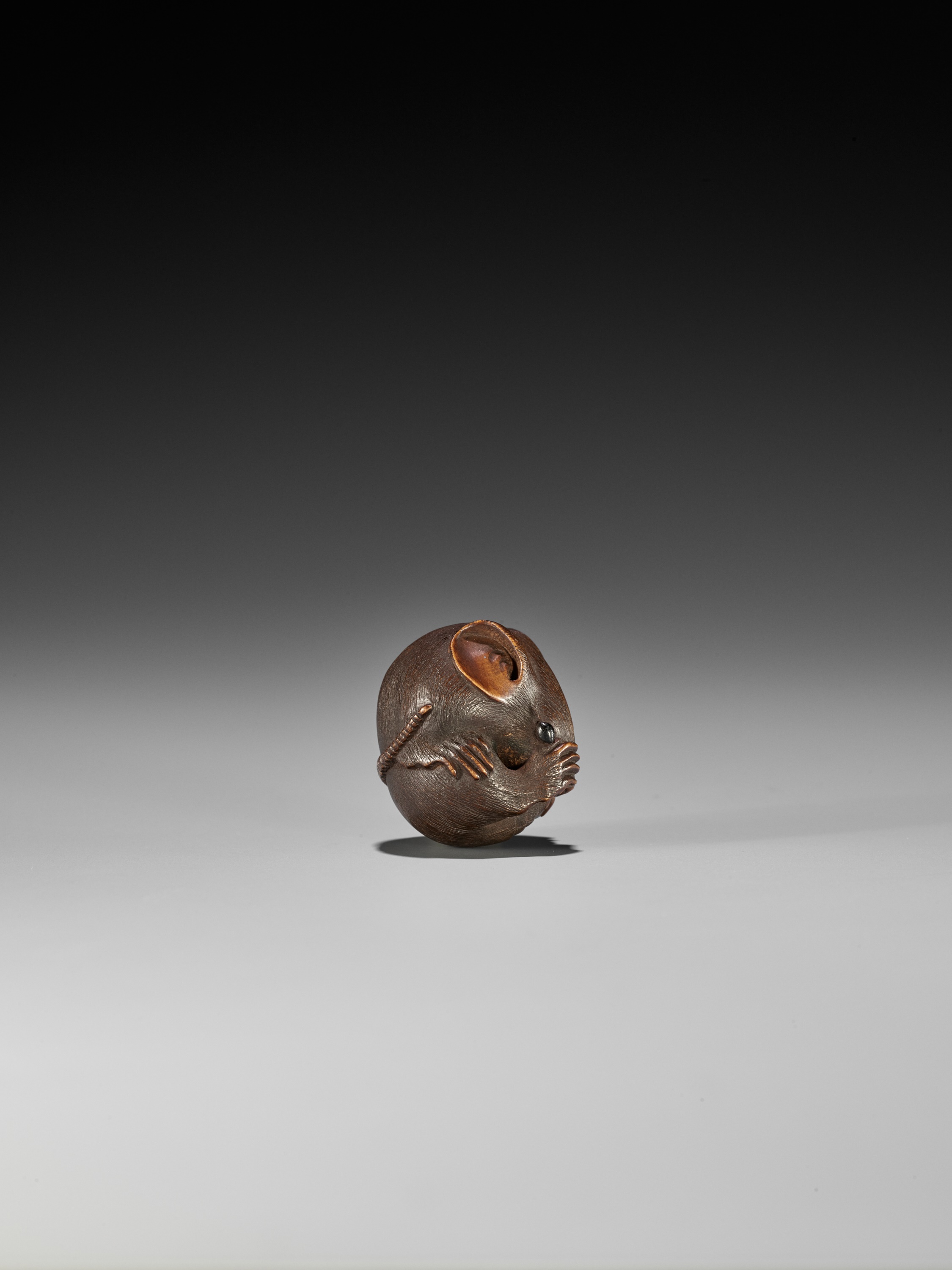 Lot 44 - MASANAO: A FINE WOOD NETSUKE OF A COILED RAT