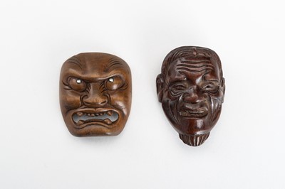 Lot 1482 - A LOT WITH TWO SIGNED WOOD MASK NESUKE