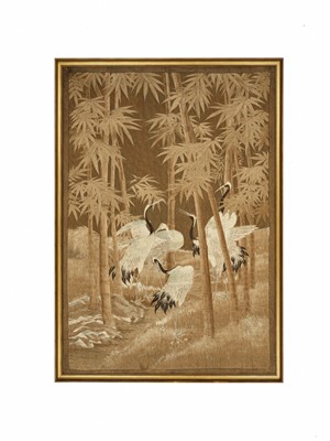 Lot 92 - A LARGE FRAMED ‘CRANES’ SILK EMBROIDERY