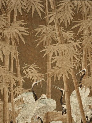 Lot 92 - A LARGE FRAMED ‘CRANES’ SILK EMBROIDERY