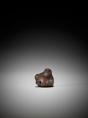 Lot 1449 - TADATOSHI: A SUPERB NAGOYA SCHOOL WOOD NETSUKE OF A SEATED SLEEPING SHOJO