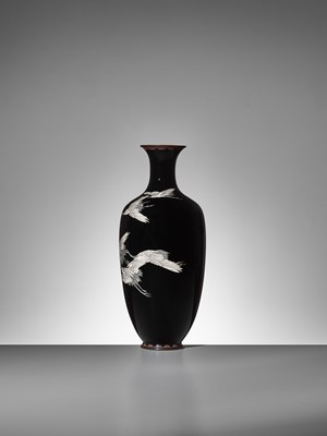 Lot 1167 - A CLOISONNÉ ENAMEL VASE DEPICTING CRANES