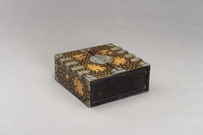 Lot 180 - A BLACK AND GOLD LACQUER MINIATURE CABINET