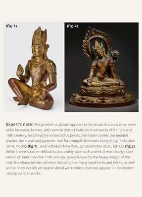 Lot 170 - A COPPER ALLOY FIGURE OF AMITAYUS, NEPAL, C. 14TH-15TH CENTURY OR EARLIER