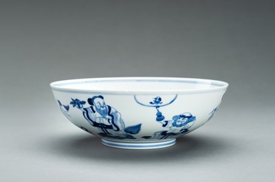 Lot 655 - A BLUE AND WHITE PORCELAIN ‘EIGHT IMMORTALS’ BOWL, GUANGXU MARK AND PERIOD