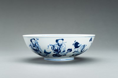 Lot 655 - A BLUE AND WHITE PORCELAIN ‘EIGHT IMMORTALS’ BOWL, GUANGXU MARK AND PERIOD