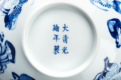 Lot 655 - A BLUE AND WHITE PORCELAIN ‘EIGHT IMMORTALS’ BOWL, GUANGXU MARK AND PERIOD