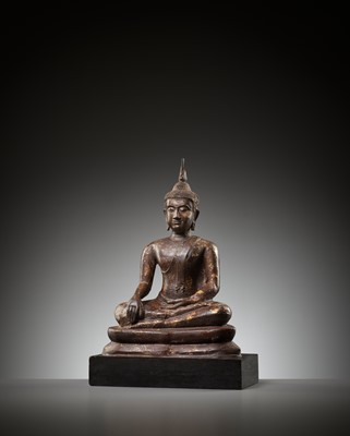 Lot 639 - A BRONZE FIGURE OF A SEATED BUDDHA, LATE SUKHOTHAI PERIOD