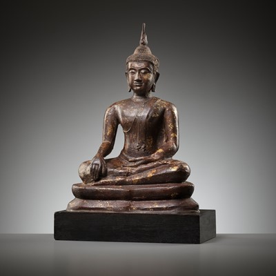 Lot 639 - A BRONZE FIGURE OF A SEATED BUDDHA, LATE SUKHOTHAI PERIOD