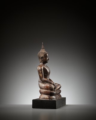Lot 639 - A BRONZE FIGURE OF A SEATED BUDDHA, LATE SUKHOTHAI PERIOD