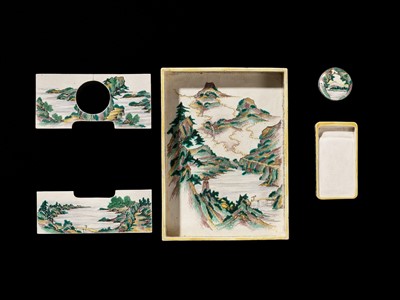 Lot 131 - A VERY RARE KO-KUTANI STYLE PORCELAIN SUZURIBAKO (WRITING BOX)