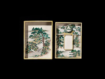 Lot 131 - A VERY RARE KO-KUTANI STYLE PORCELAIN SUZURIBAKO (WRITING BOX)
