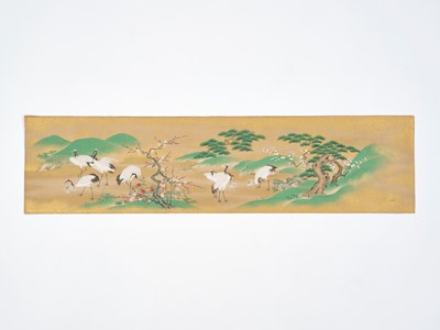 Lot 73 - A MAKIMONO PAINTING OF CRANES IN A LANDSCAPE