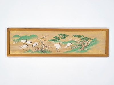 Lot 73 - A MAKIMONO PAINTING OF CRANES IN A LANDSCAPE