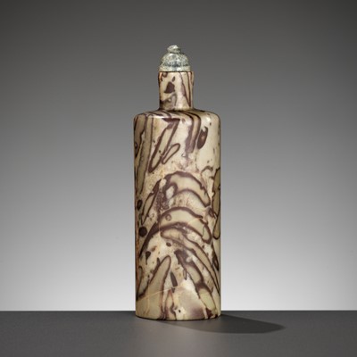 Lot 584 - A CYLINDRICAL PUDDINGSTONE SNUFF BOTTLE, 18TH-19TH CENTURY