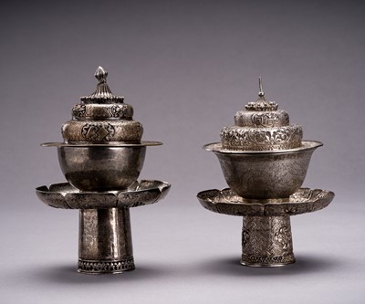 Lot 354 - TWO SILVER BUTTER TEA SETS, QING DYNASTY