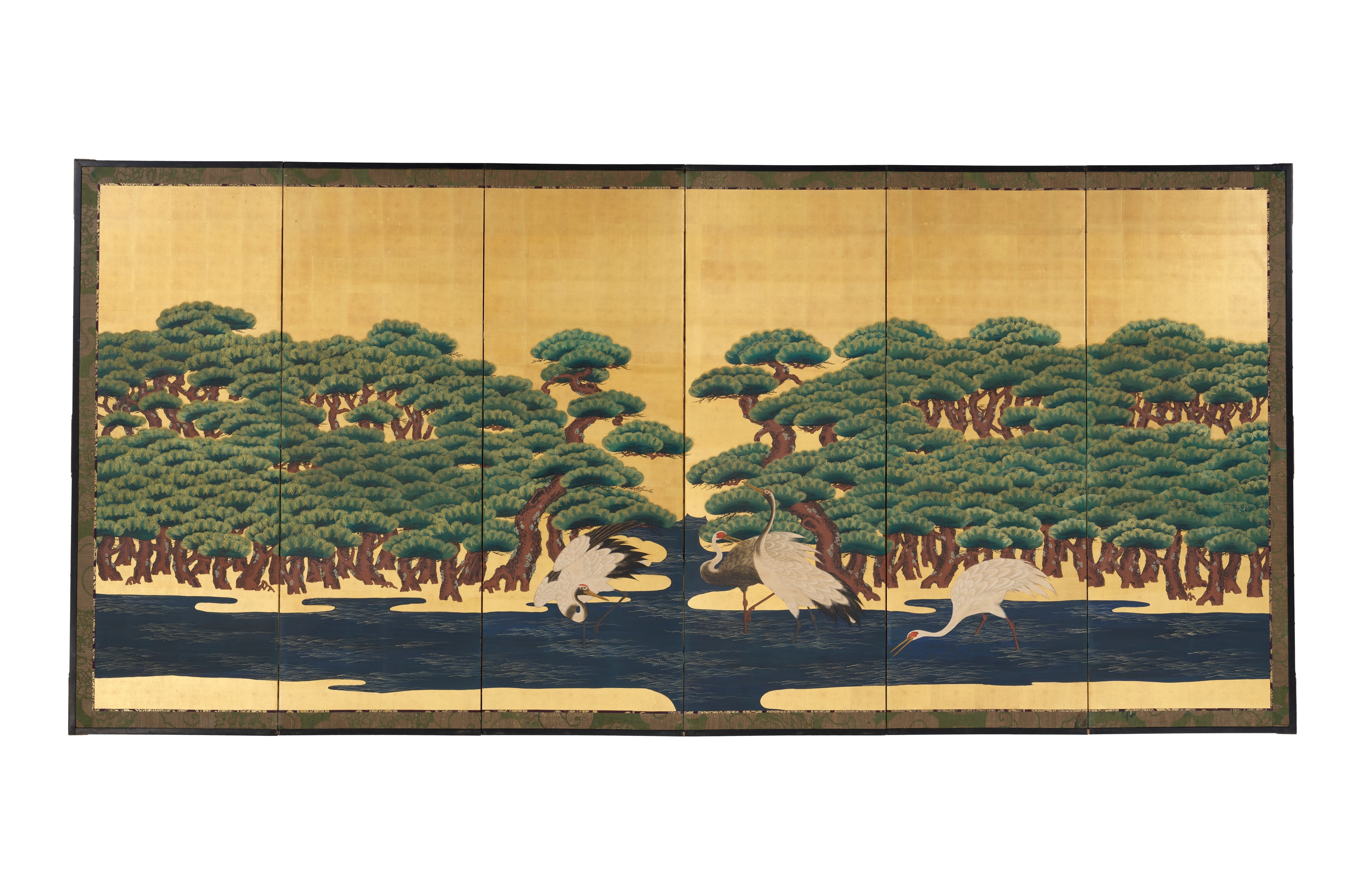 木版画 『Silently Opera』 Lot 106 - A FINE SIX-PANEL BYOBU SCREEN DEPICTING